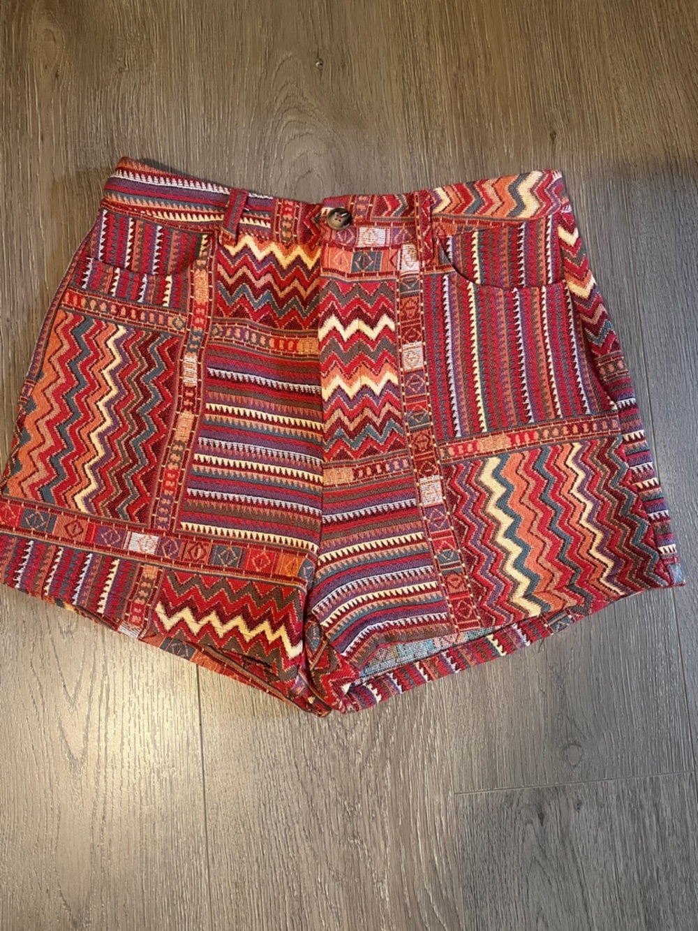 Cider High-Waist Chevron & Stripe Shorts in Red and Orange